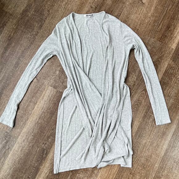 Joah Brown Long Double Slit Ribbed Gray Cardigan - Picture 2 of 5